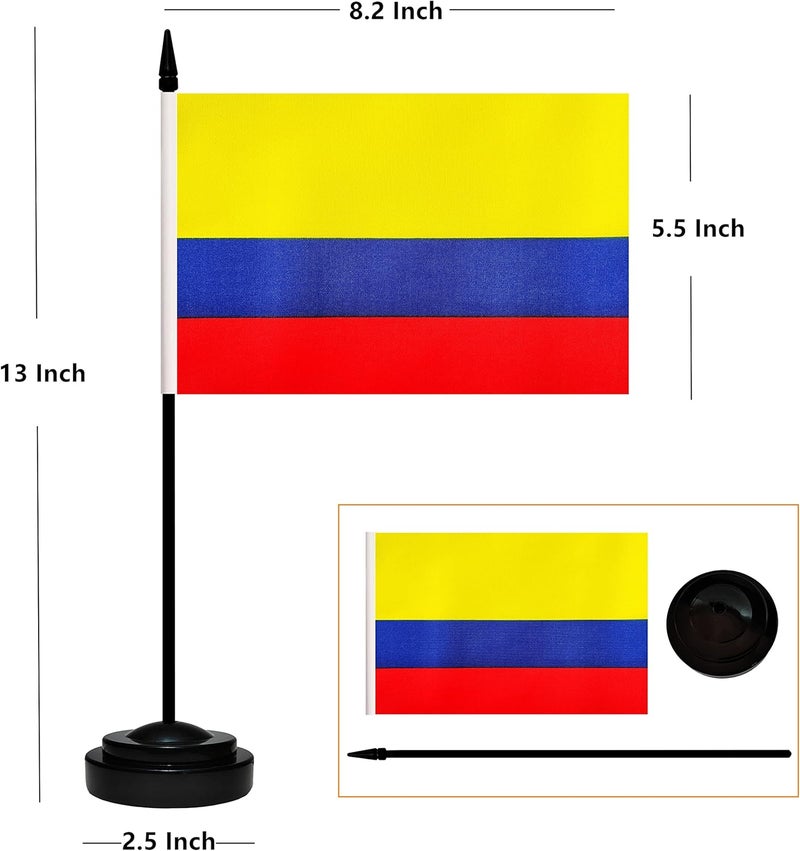 BCLin Colombia Desk Flag Set, 2 Pack Colombian Table Office Flags, Small Mini Desktop Flag With 12" Solid Black Pole, Black Base, Miniature Desktop Flag - Image 2